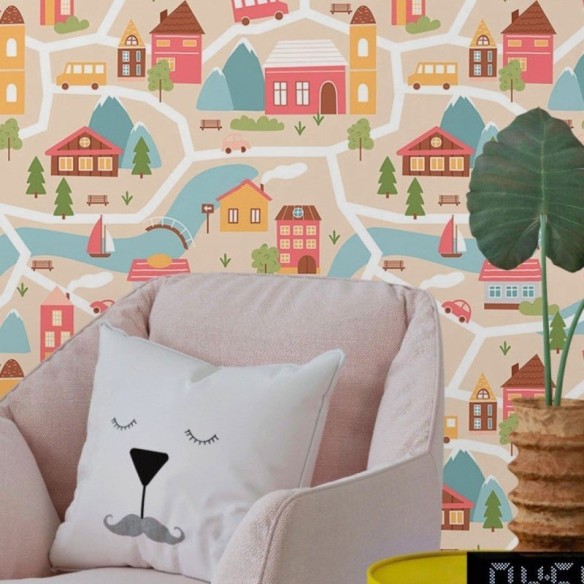 Papel de Parede Adesivo Infantil Cidade N017084