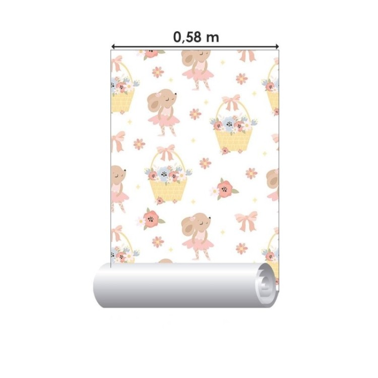 Papel de Parede Adesivo Infantil Coelhas...