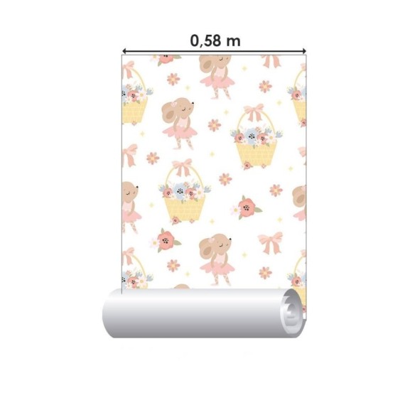 Papel de Parede Adesivo Infantil Coelhas Bailarinas N019027