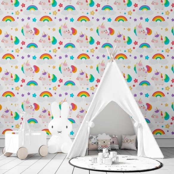 Papel de Parede Adesivo Infantil colorido arco iris N03030