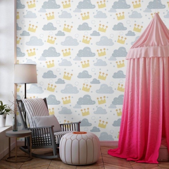 Papel de Parede Adesivo Infantil Coroas nas Nuvens N013200