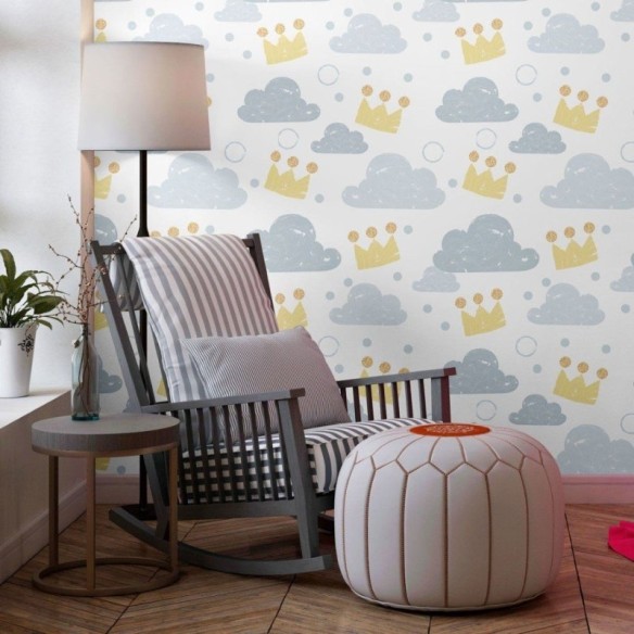 Papel de Parede Adesivo Infantil Coroas nas Nuvens N013200
