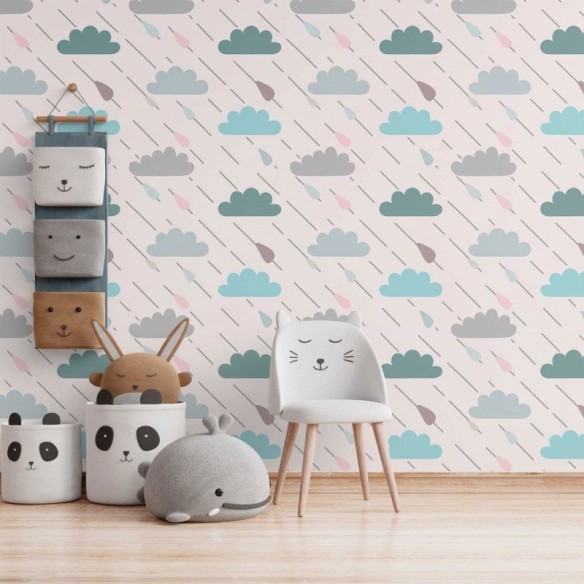 Papel de Parede Adesivo infantil dia de chuva N014120