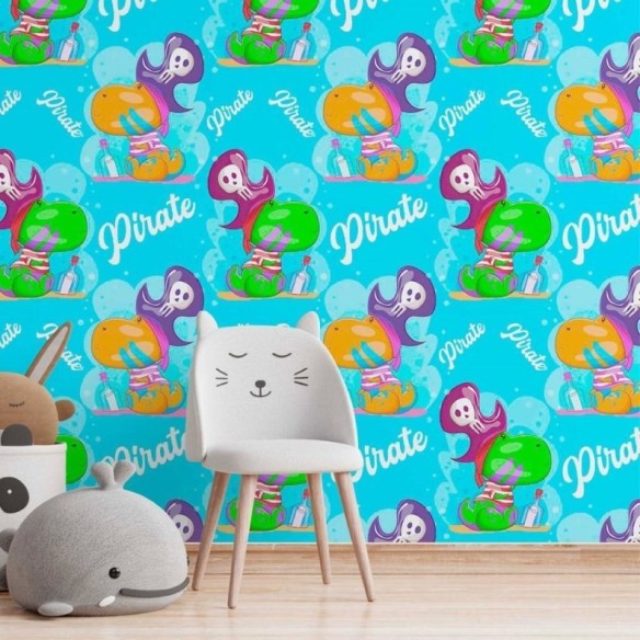 Papel de Parede Adesivo infantil Dinossauro Pirata N014089