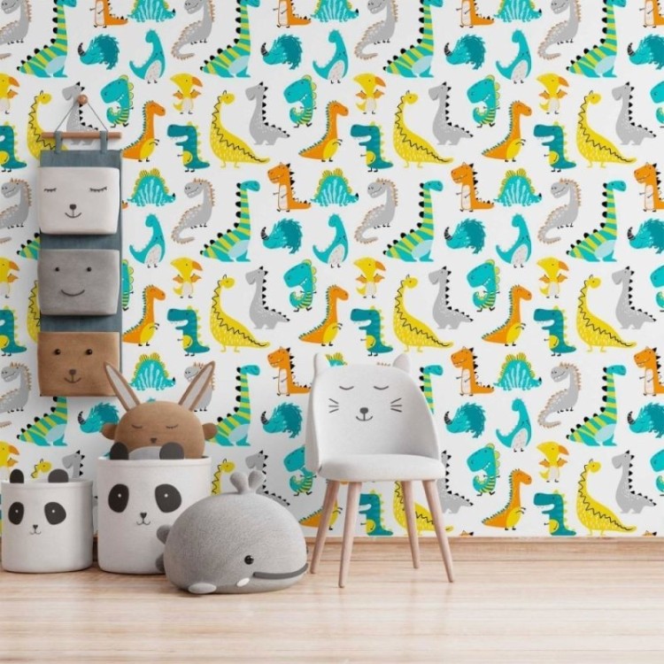 Papel de Parede Adesivo infantil Dinossauros...