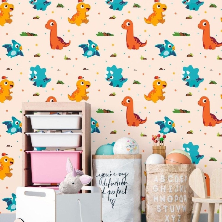Papel de Parede Adesivo Infantil Dinossauros...