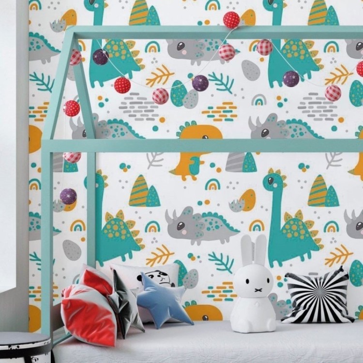 Papel de Parede Adesivo Infantil Dinossauros...