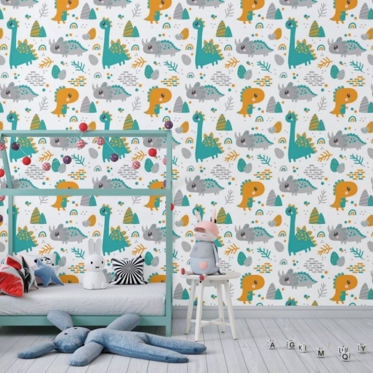 Papel de Parede Adesivo Infantil Dinossauros...