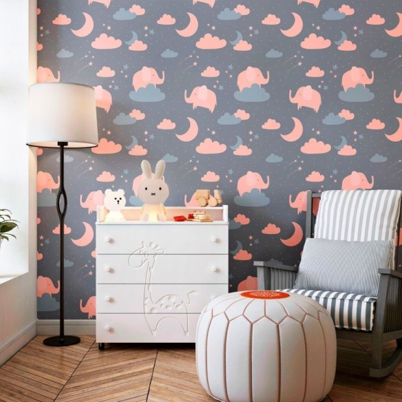Papel de Parede Adesivo Infantil Elefantes No Céu N010048