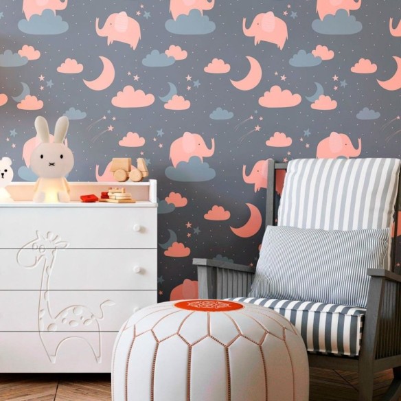 Papel de Parede Adesivo Infantil Elefantes No Céu N010048