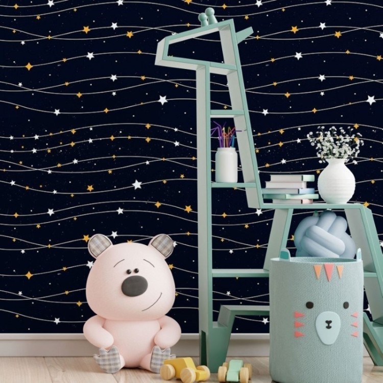 Papel de Parede Adesivo Infantil Estrelado Céu...