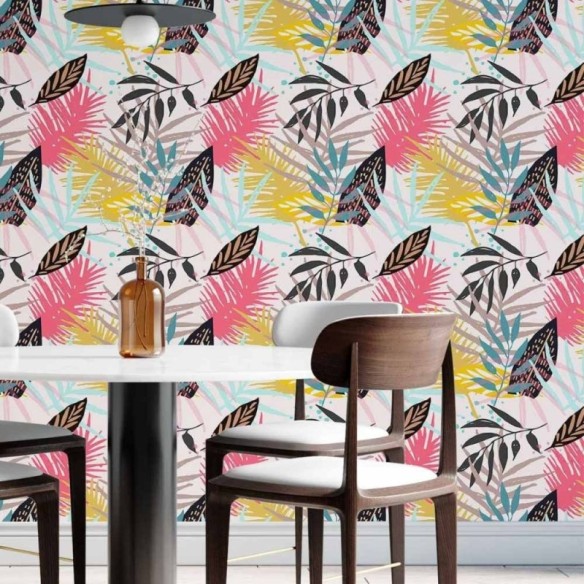 Papel de Parede Adesivo Abstrato Folhas N014013