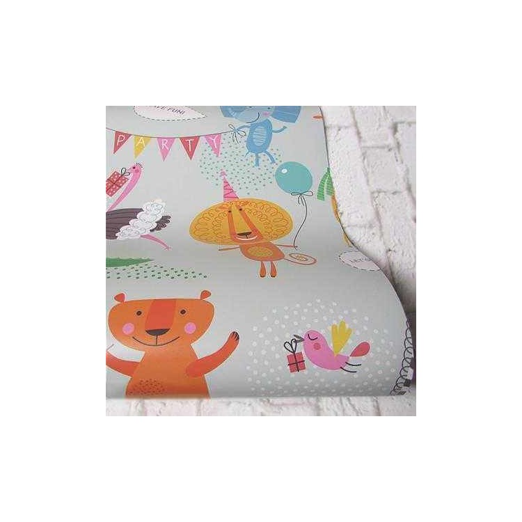 Papel de Parede Adesivo Infantil Festa Animal...