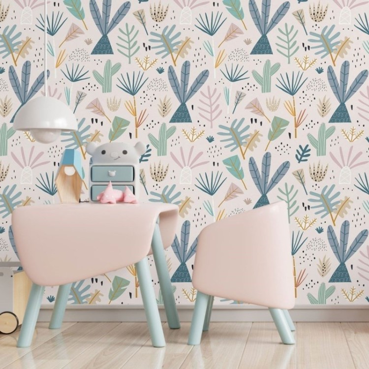 Papel de Parede Adesivo Infantil Floral Cactos...