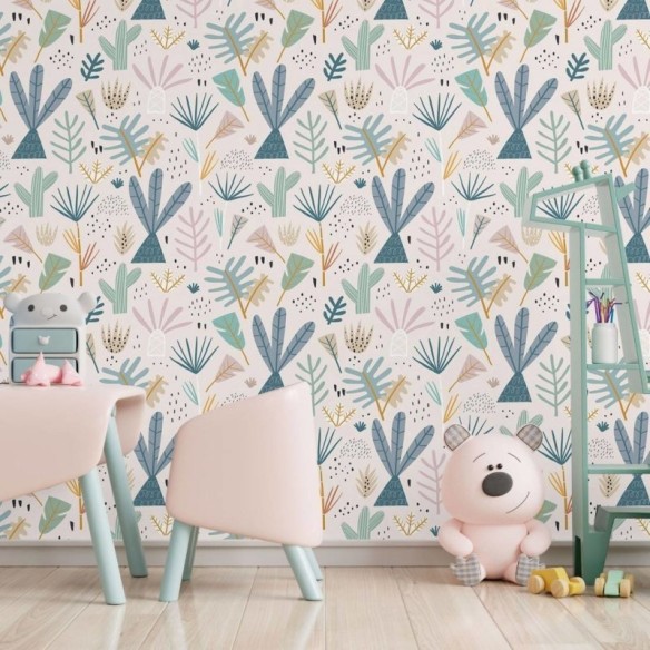 Papel de Parede Adesivo Infantil Floral Cactos N017060