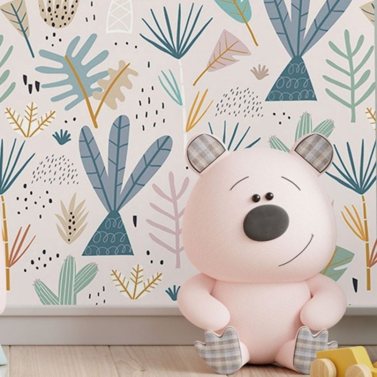 Papel de Parede Adesivo Infantil Floral Cactos...