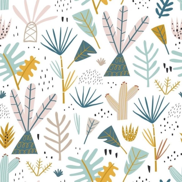 Papel de Parede Adesivo Infantil Folhas e Cactos N017059