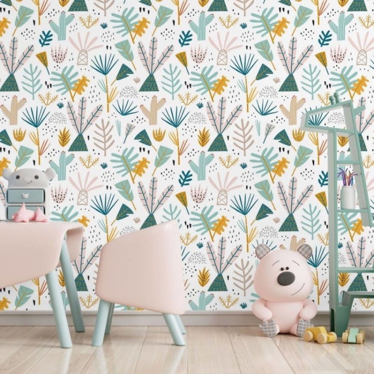 Papel de Parede Adesivo Infantil Folhas e...