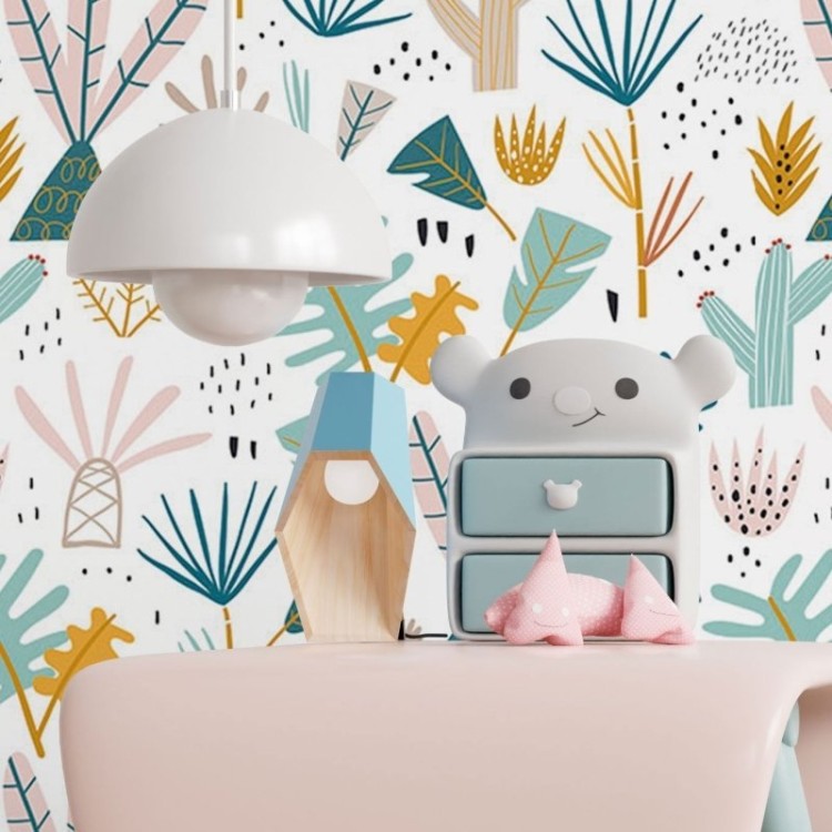Papel de Parede Adesivo Infantil Folhas e...