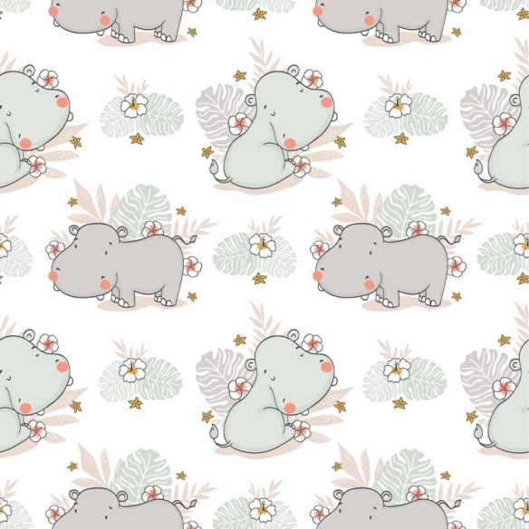 Papel de Parede Adesivo Infantil Hipopótamo N09084