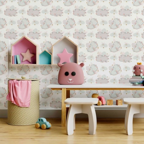 Papel de Parede Adesivo Infantil Hipopótamo N09084