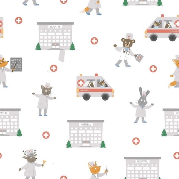 Papel de Parede Adesivo Infantil Hospital Animais N018045