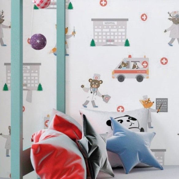Papel de Parede Adesivo Infantil Hospital Animais N018045