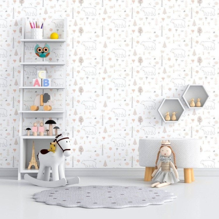 Papel de Parede Adesivo Infantil Inverno Urso...