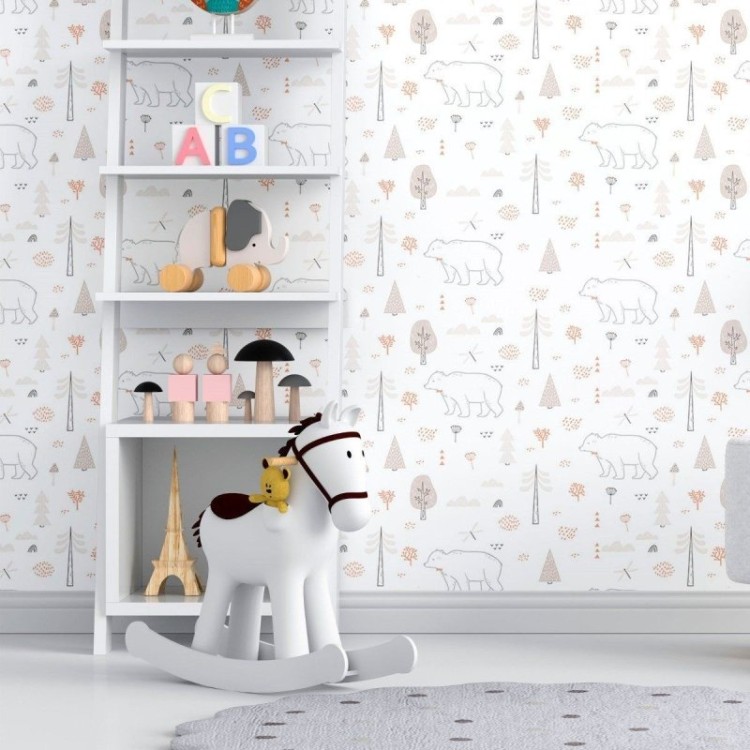 Papel de Parede Adesivo Infantil Inverno Urso...