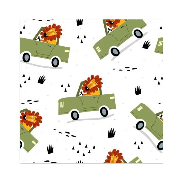 PAPEL DE PAREDE ADESIVO INFANTIL LEÃO NO CARRINHO L2