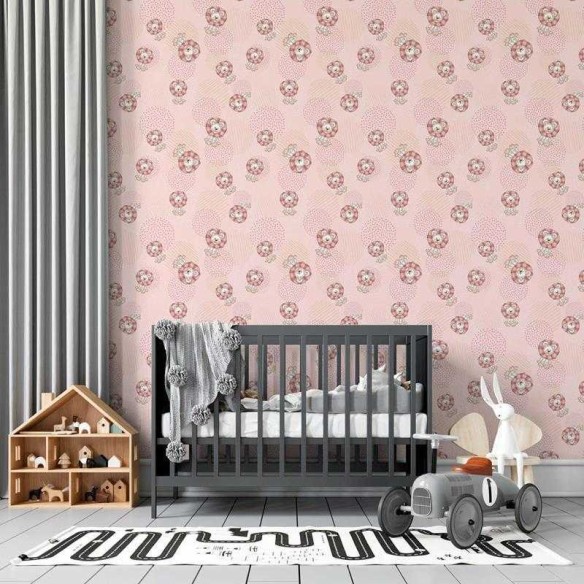 Papel de Parede Adesivo Infantil Leão Rosa N05032