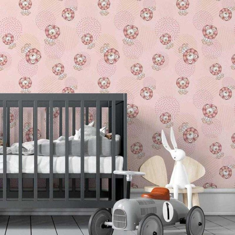 Papel de Parede Adesivo Infantil Leão Rosa N05032