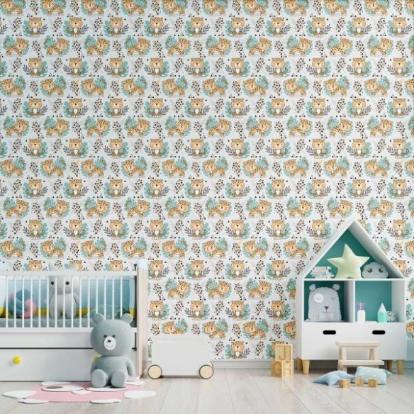 Papel de Parede Adesivo Infantil Leopardo N09083