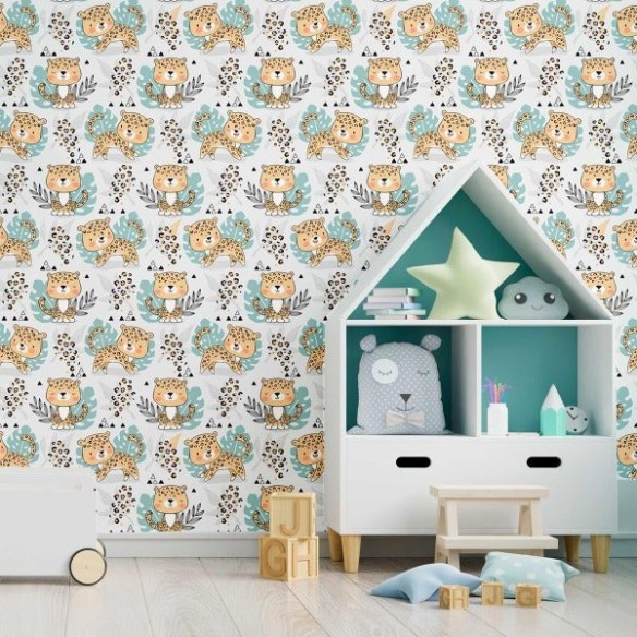 Papel de Parede Adesivo Infantil Leopardo N09083