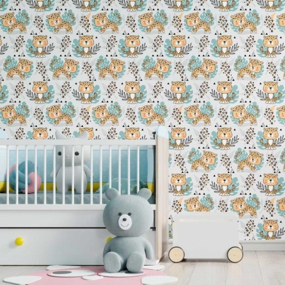 Papel de Parede Adesivo Infantil Leopardo N09083