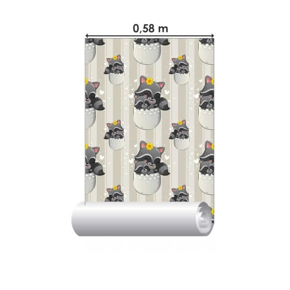 Papel de Parede Adesivo Infantil Listrado Guaxinins N018078