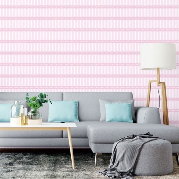 Papel de Parede Adesivo Infantil Listrado Rosa N015110