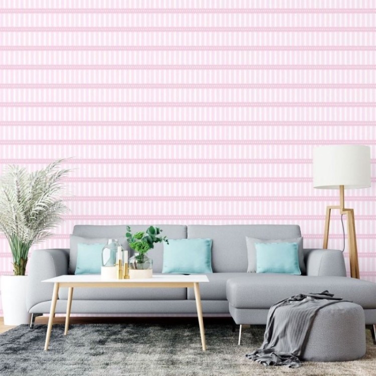 Papel de Parede Adesivo Infantil Listrado Rosa...