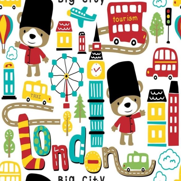Papel de Parede Adesivo Infantil Londres Ursinhos N05113