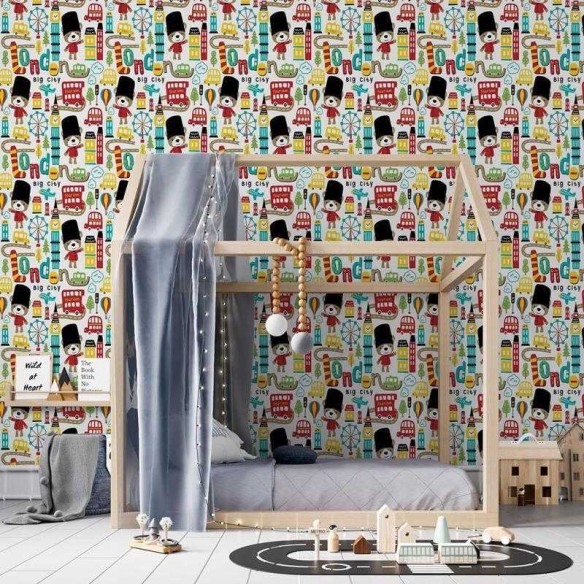 Papel de Parede Adesivo Infantil Londres Ursinhos N05113