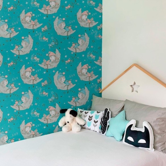 Papel de Parede Adesivo Infantil Menina Na Lua N010166