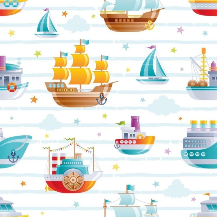 Papel de Parede Adesivo Infantil Navios N015021