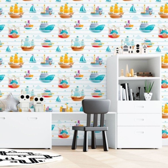 Papel de Parede Adesivo Infantil Navios N015021