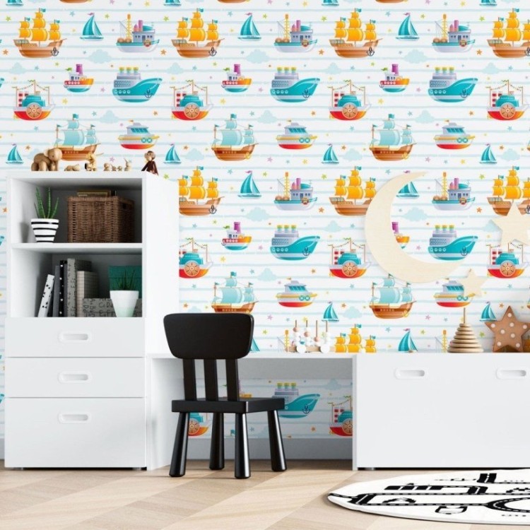Papel de Parede Adesivo Infantil Navios N015021