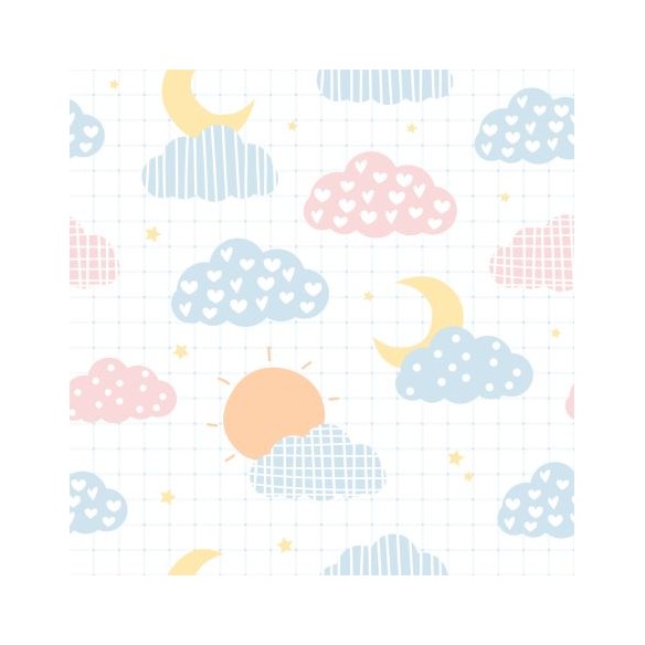 PAPEL DE PAREDE ADESIVO INFANTIL NUVEM SOL E LUA L279