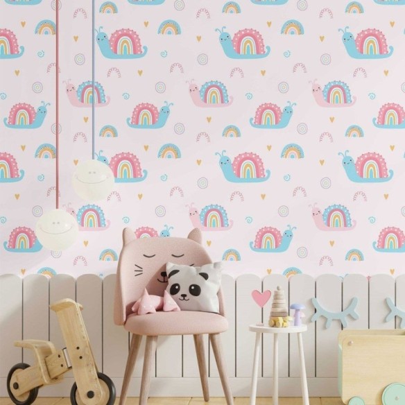 Papel de Parede Adesivo infantil rainbow Snails N014044