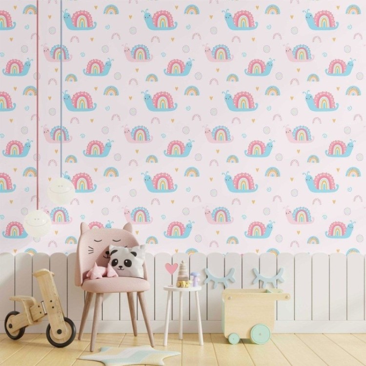 Papel de Parede Adesivo infantil rainbow Snails...