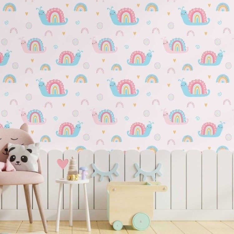 Papel de Parede Adesivo infantil rainbow Snails...