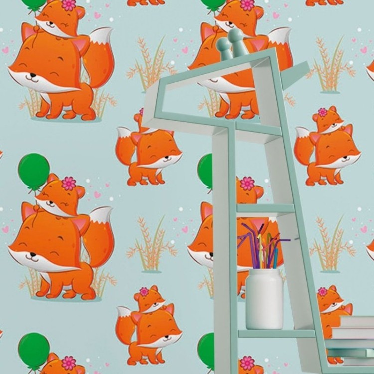 Papel de Parede Adesivo Infantil Raposinhas...