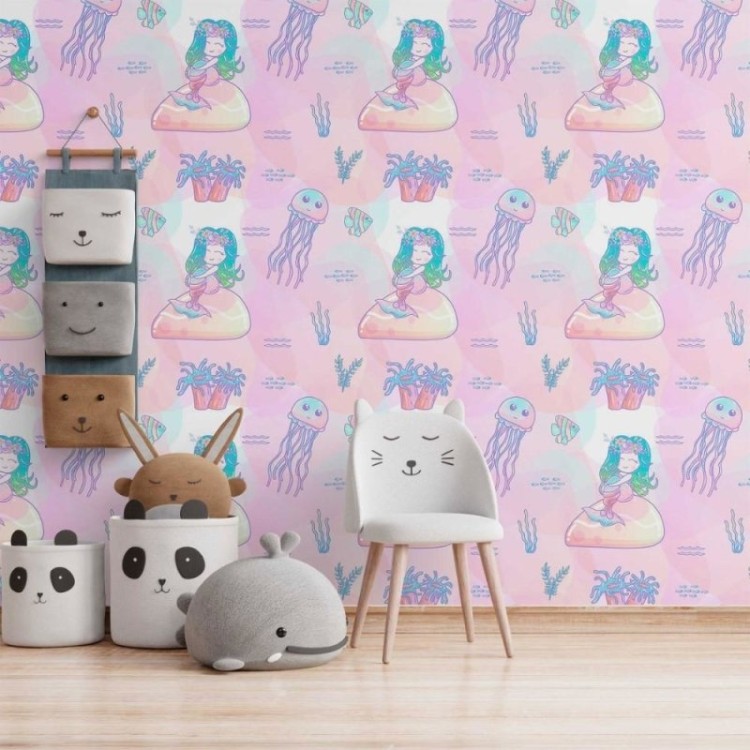 Papel de Parede Adesivo Infantil Sereia N014042
